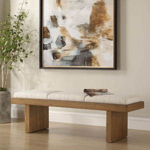   Wood Framed White Boucle Bench | Oroa.com