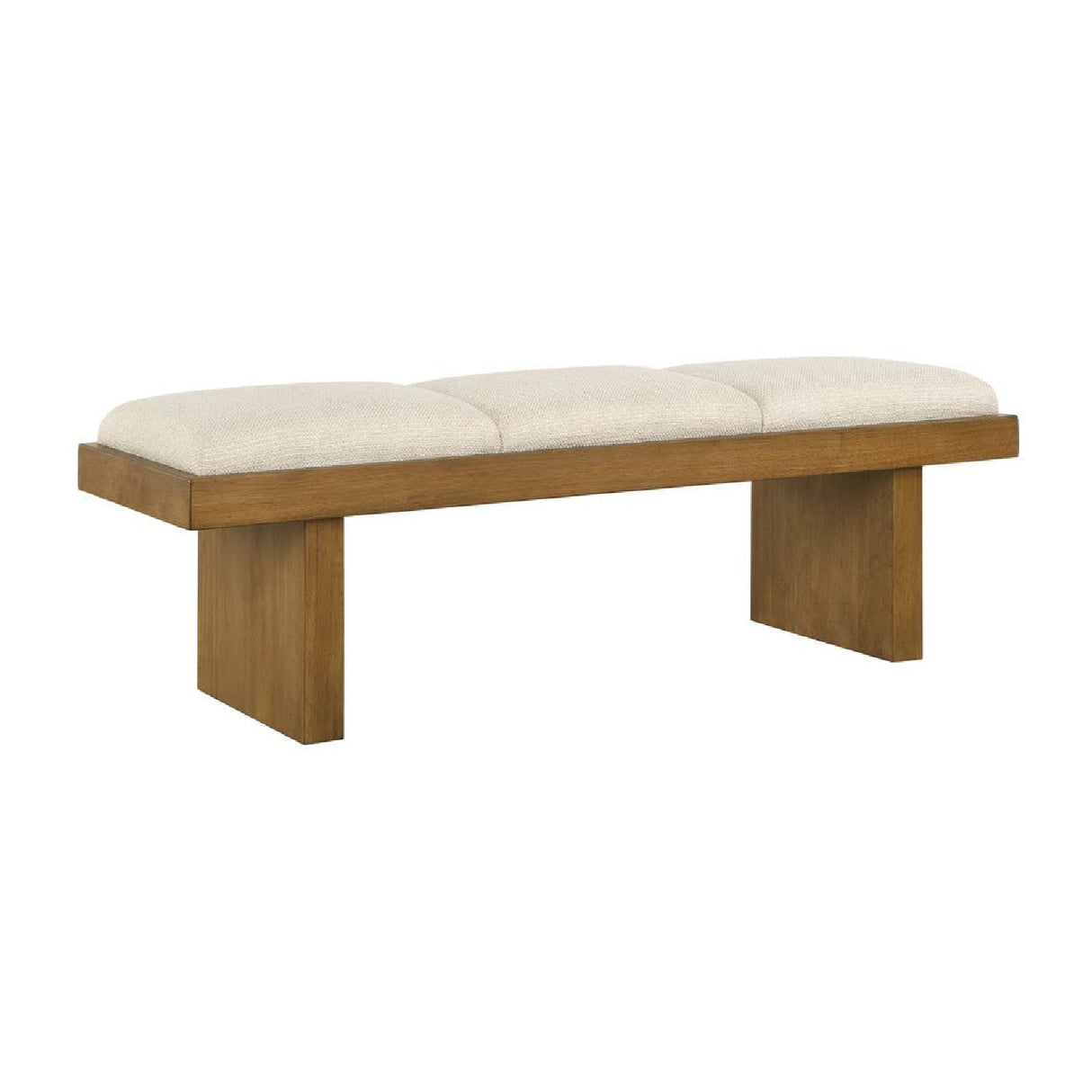   Wood Framed White Boucle Bench | Oroa.com