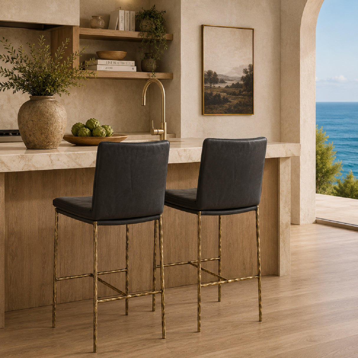   Gray Leather Counter Stool | Oroa.com
