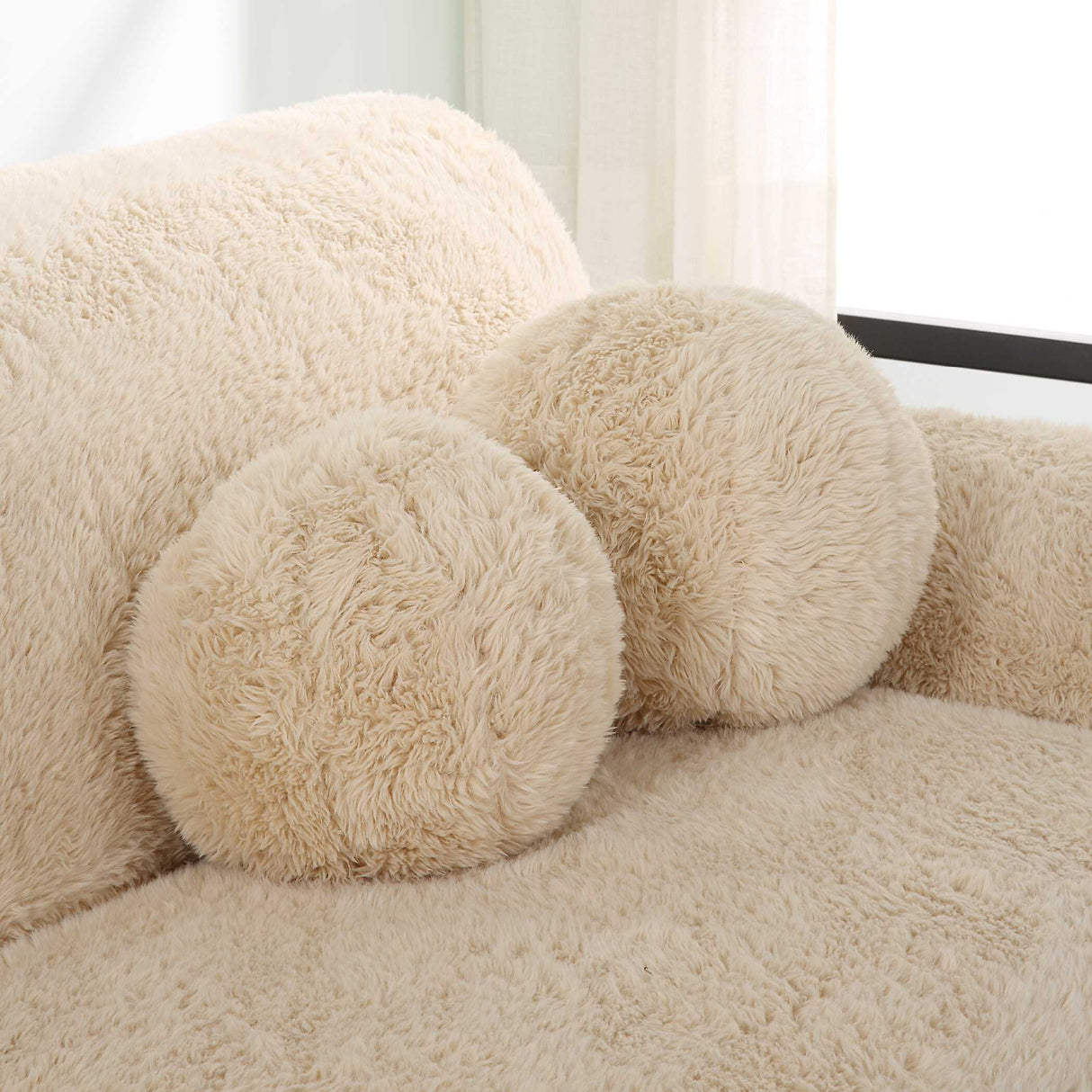 Modern European furniture - Cream Sheepskin-Look Ball Pillows (2) - www.oroa.com