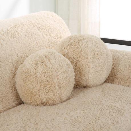 Modern European furniture - Cream Sheepskin-Look Ball Pillows (2) - www.oroa.com