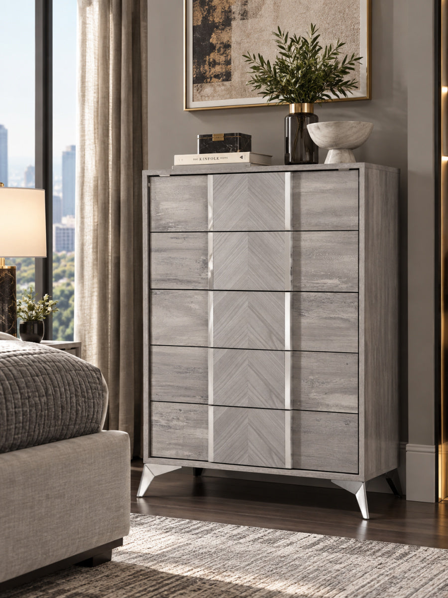 Glossy Gray 5-Drawer Chest | OROA Modern Alexa