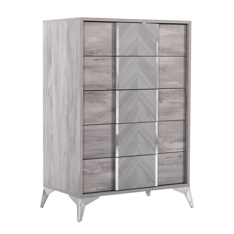 Glossy Gray 5-Drawer Chest | OROA Modern Alexa