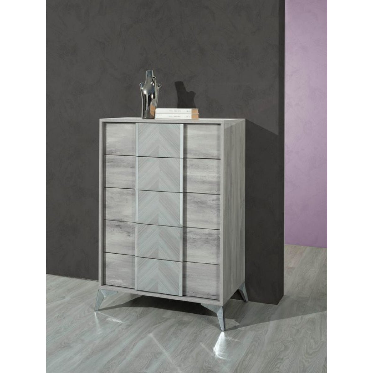 Glossy Gray 5-Drawer Chest | OROA Modern Alexa