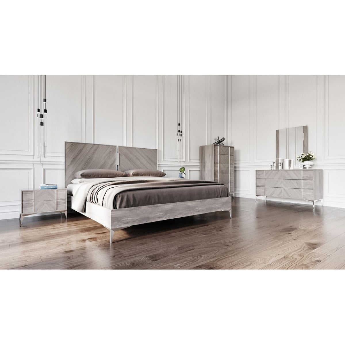 Gray Wooden 2-Drawer Nightstand | OROA Modern Alexa