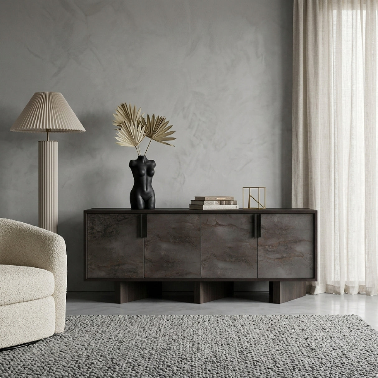   Gray Volcanic Rock 4-Door Sideboard | Oroa.com