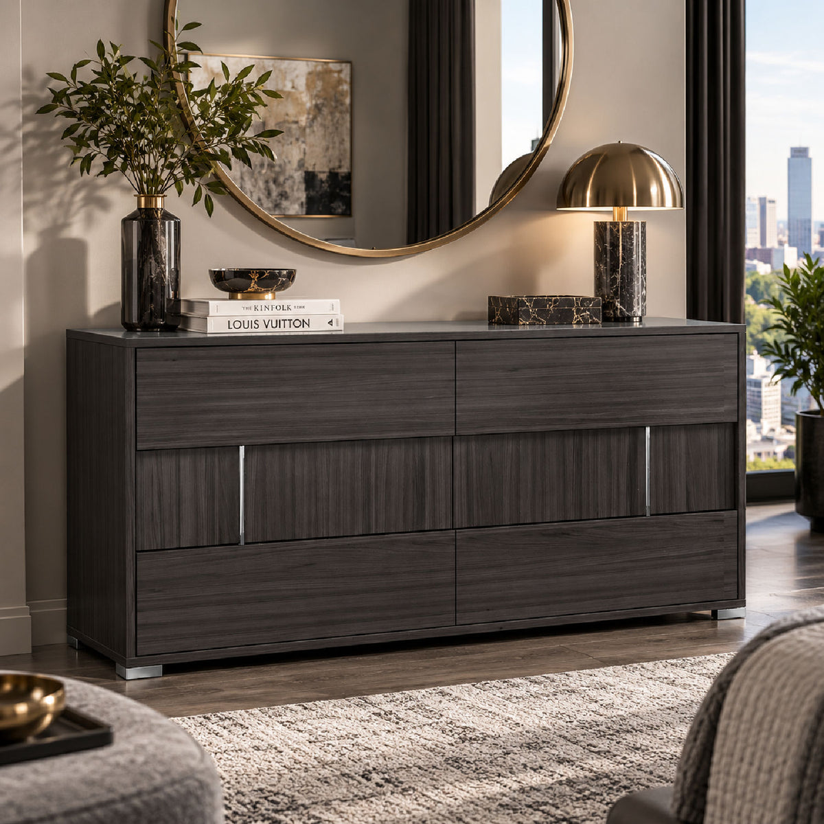 Gray Wooden 6-Drawer Dresser | OROA Modern Ari