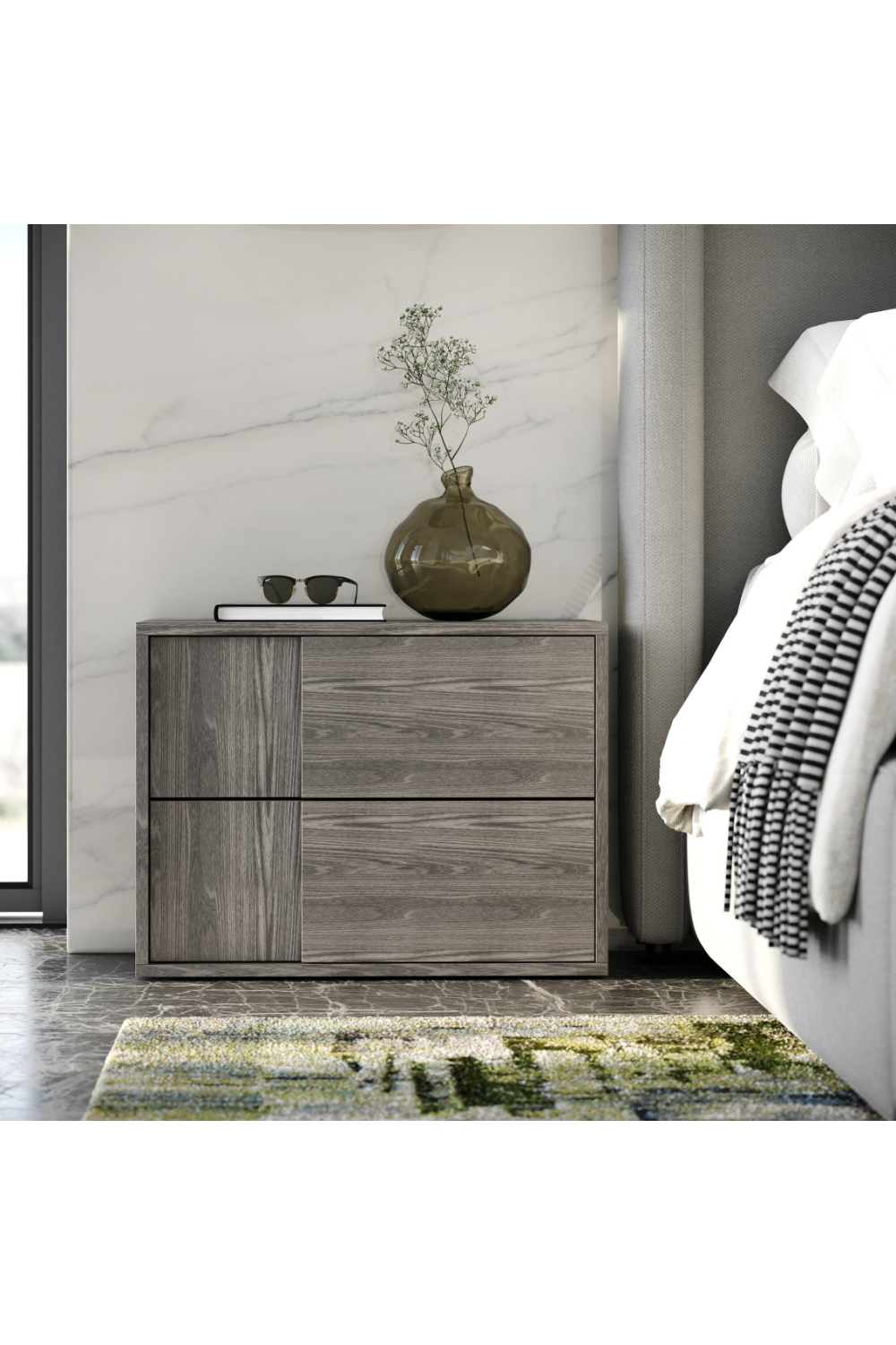 2-Drawer Gray Elm Nightstand | OROA Modern Asus | Oroa.com