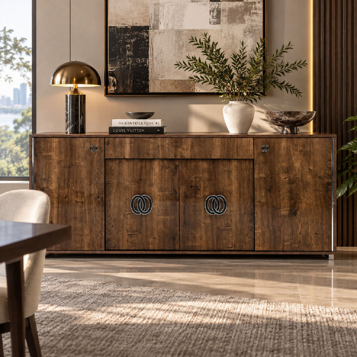Glossy Wooden 4-Door Buffet | OROA Modern Athen