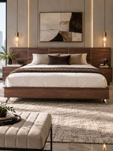 Walnut Extended-Headboard Queen Bed | OROA Modern Brooklyn
