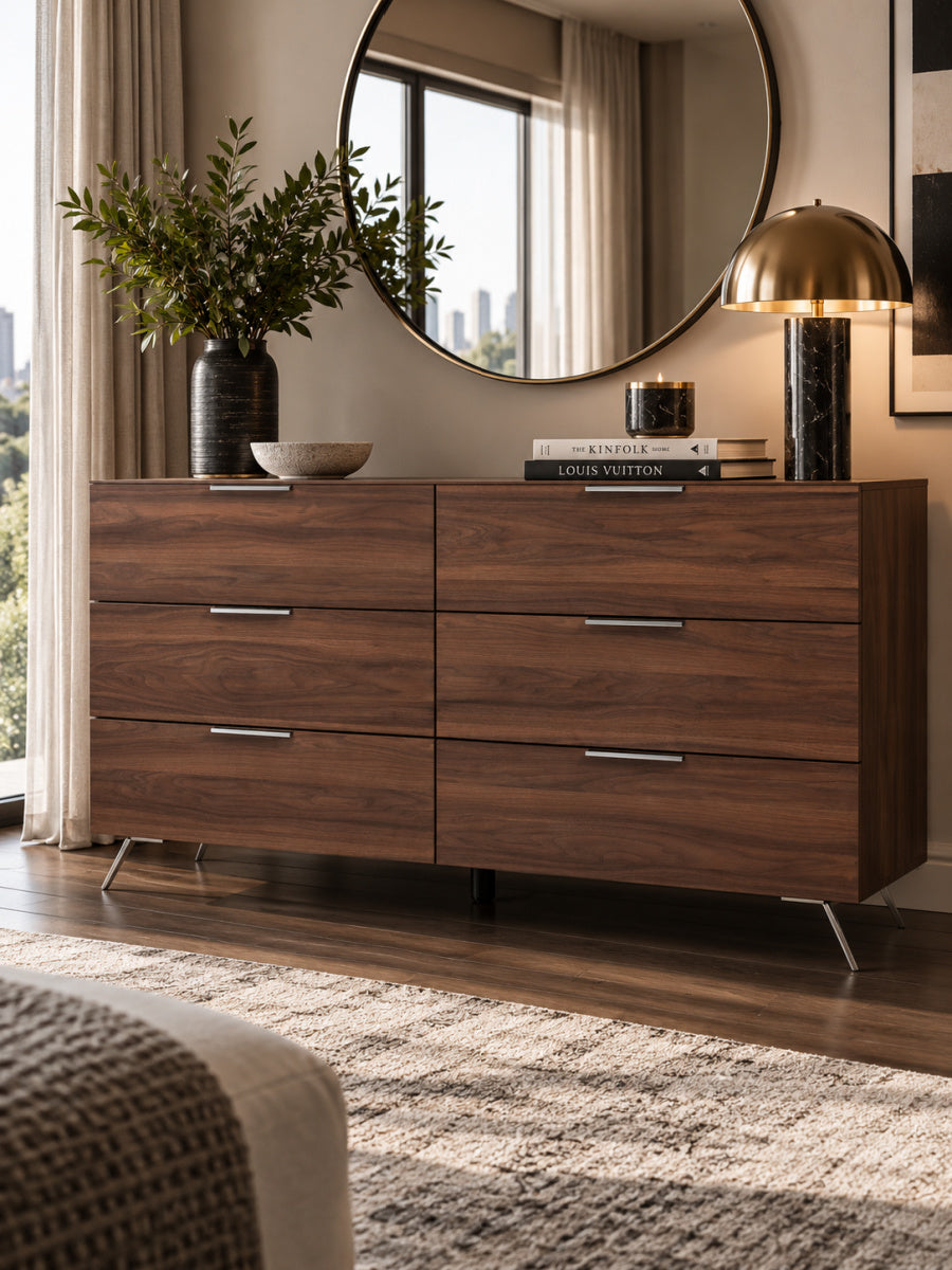 6-Drawer Walnut Dresser | OROA Modern Brooklyn