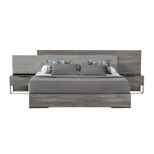 Modern European furniture - Gray Bed with Nightstands - www.oroa.com