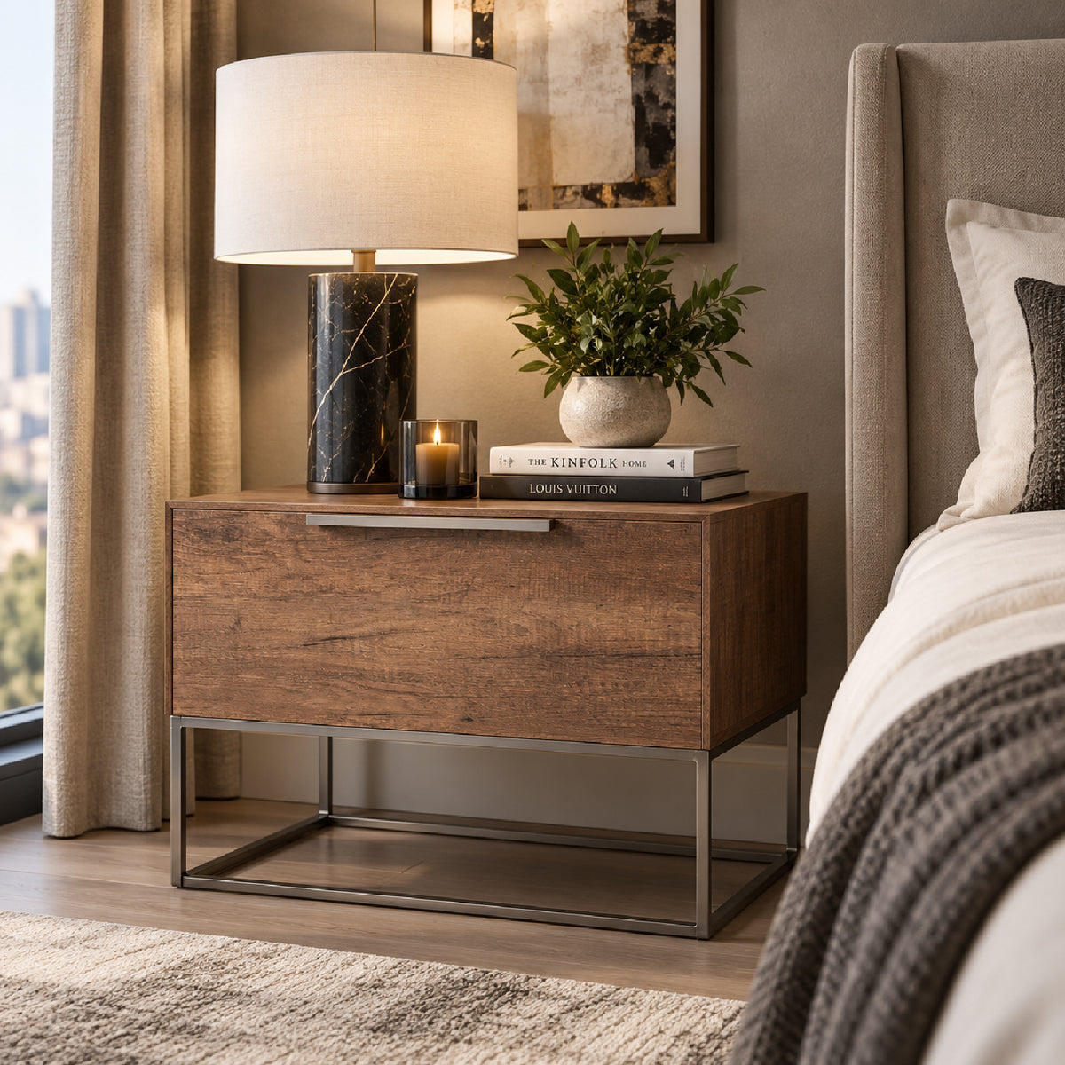 Light Oak 1-Drawer Nightstand | OROA Modern Lorenzo