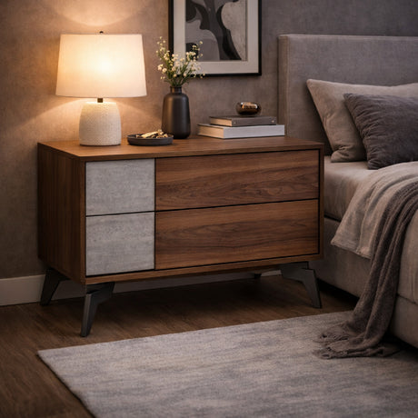   Concrete and Walnut 2-Drawer Nightstand | Oroa.com