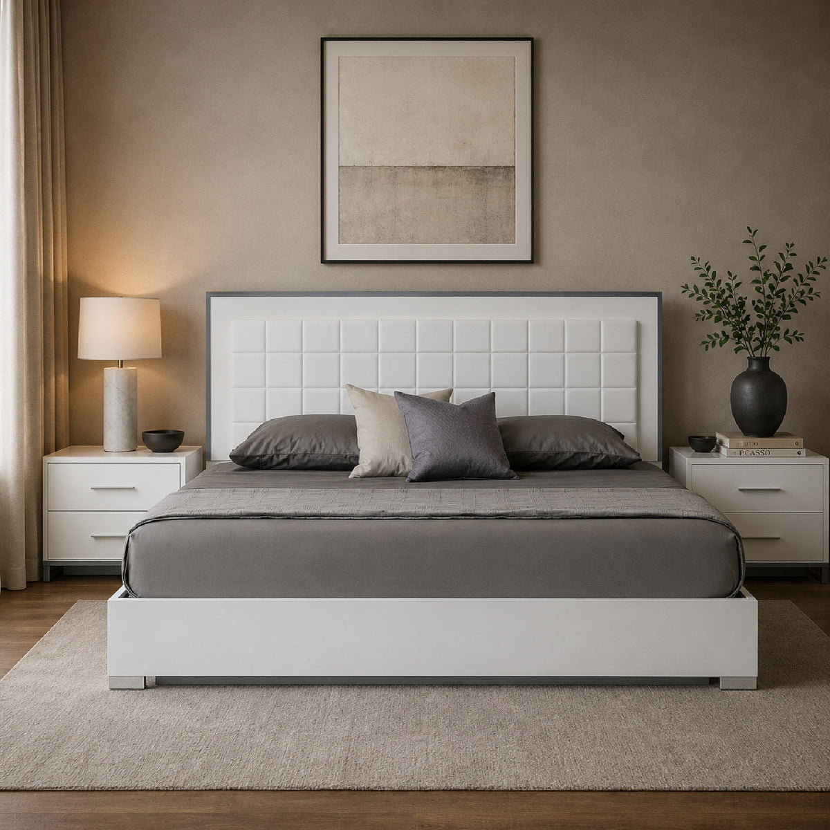 Tufted White Eco-Leather Bed | OROA Modern San Marino