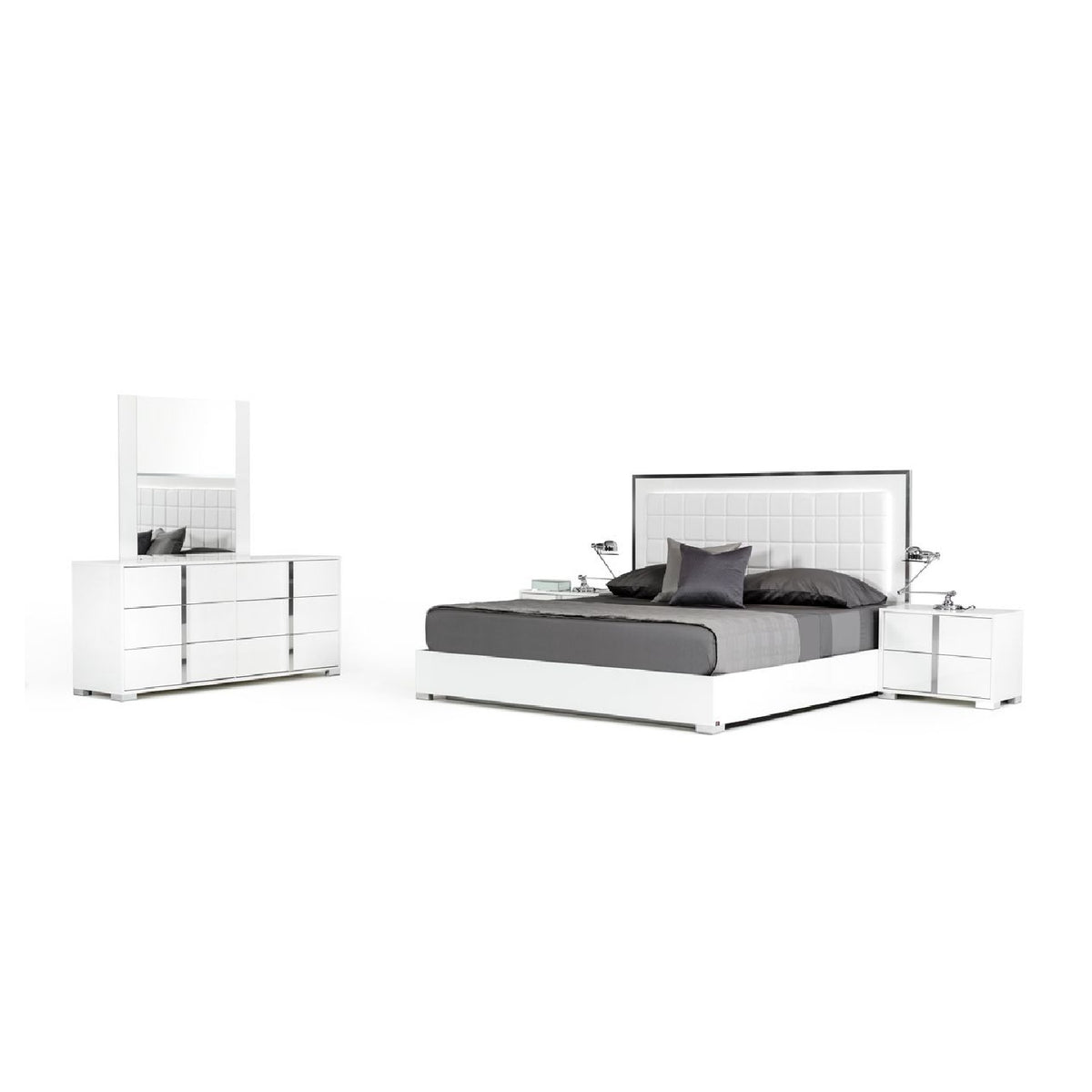 Tufted White Eco-Leather Bed | OROA Modern San Marino