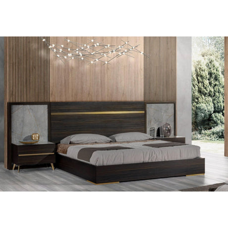 Velondra - Modern Eucalypto + Marble Bed with Two Nightstands | Oroa.com