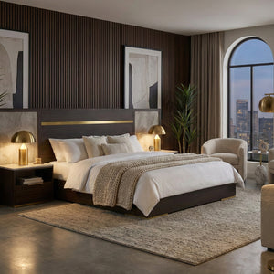 Velondra - Modern Eucalypto + Marble Bed with Two Nightstands | Oroa.com