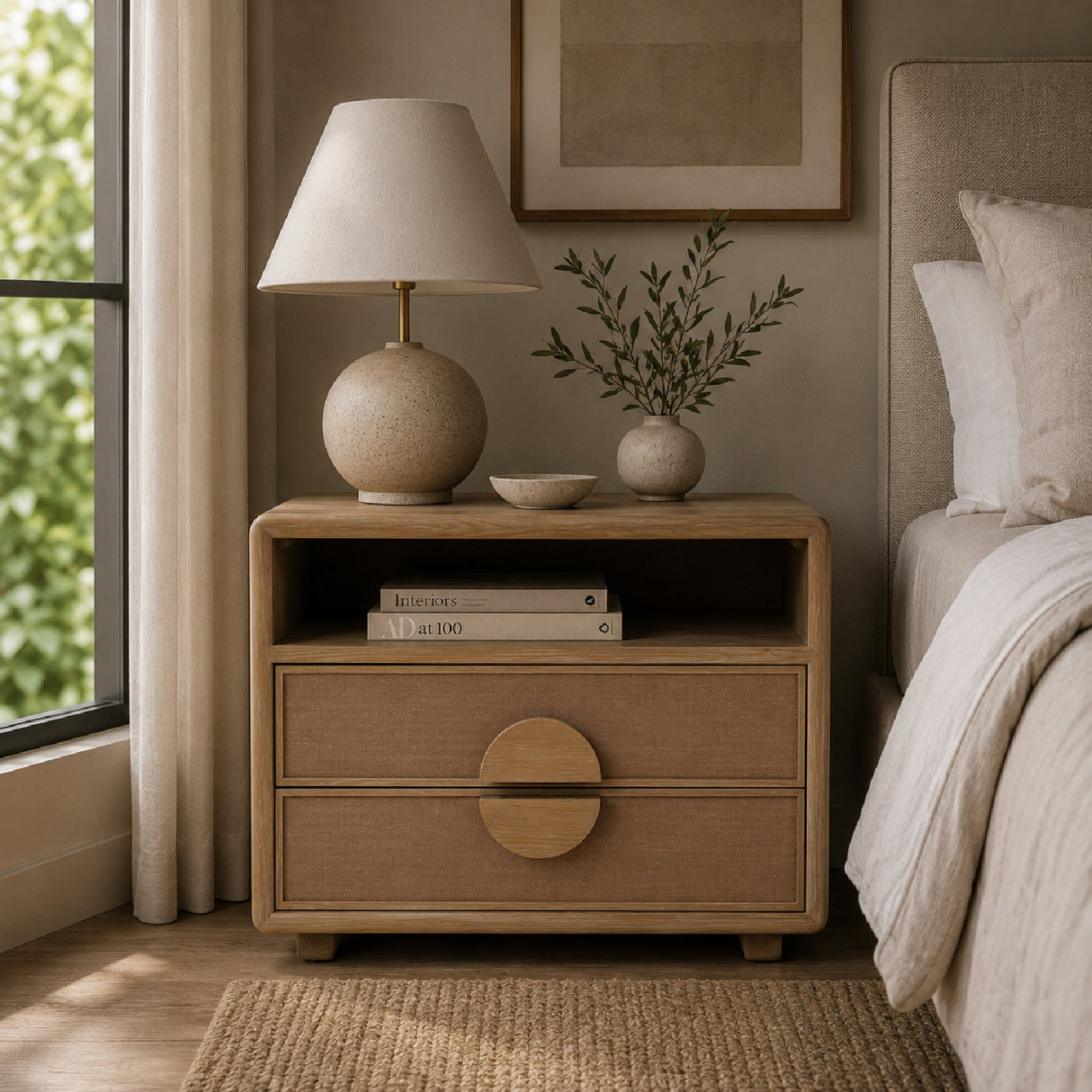 Solid Oak 2-Drawer Nightstand | OROA Modern Sergio