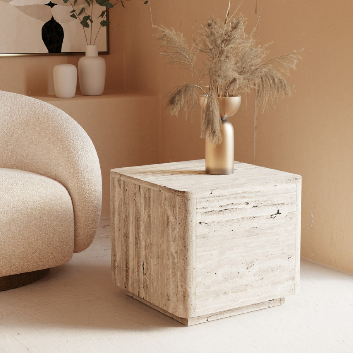 Travertine End Table | OROA Modern Roma