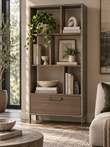 Brown Oak & Concrete Bookcase | OROA Modern Boston