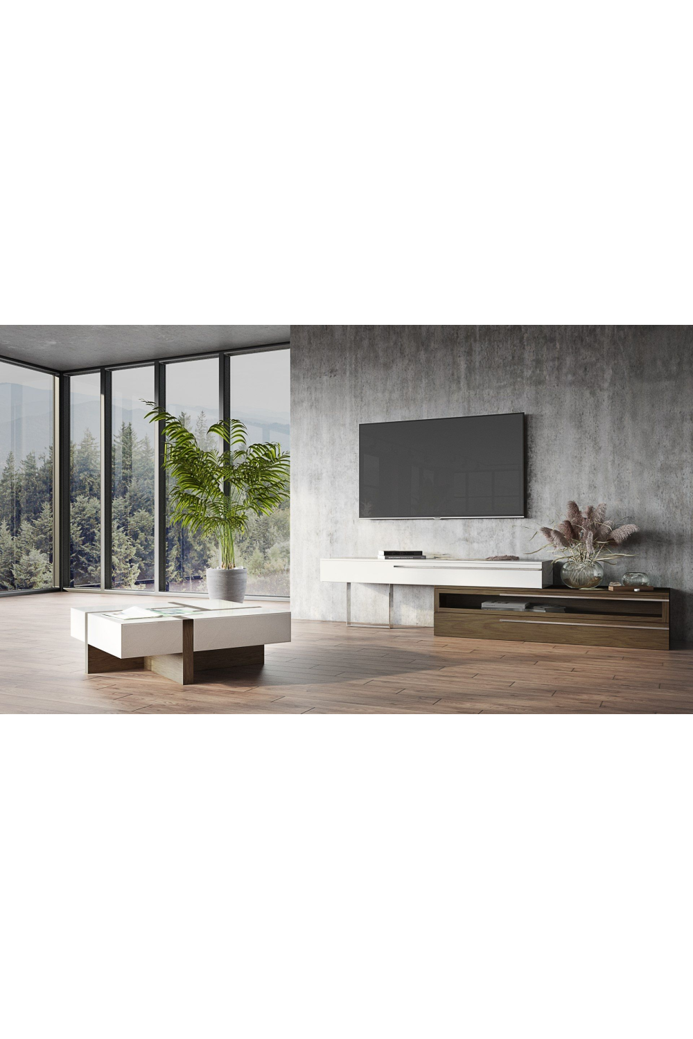 White & Walnut TV Stand | OROA Modern Karlstad | Oroa.com