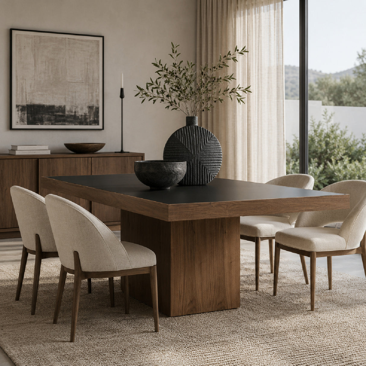 Black Glass Square Dining Table | OROA Modern Osuna
