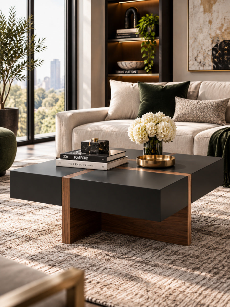 Black Square 4-Drawer Coffee Table | OROA Modern Makai