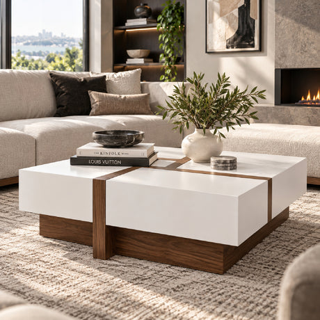 Modern European furniture - White Square 4-Drawer Coffee Table - www.oroa.com