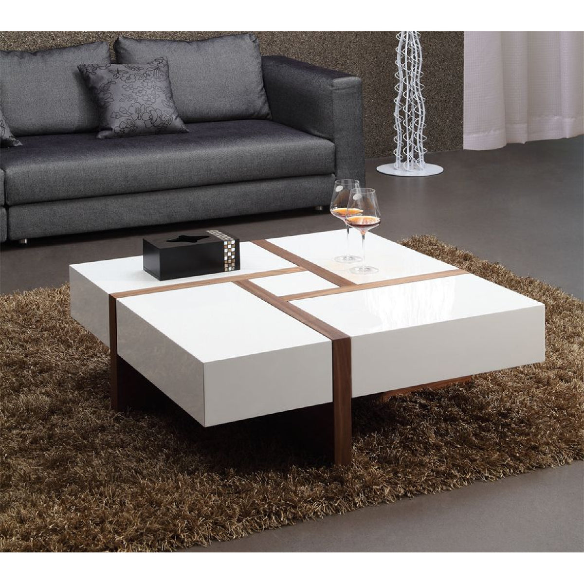 White Square 4-Drawer Coffee Table | OROA Modern Makai