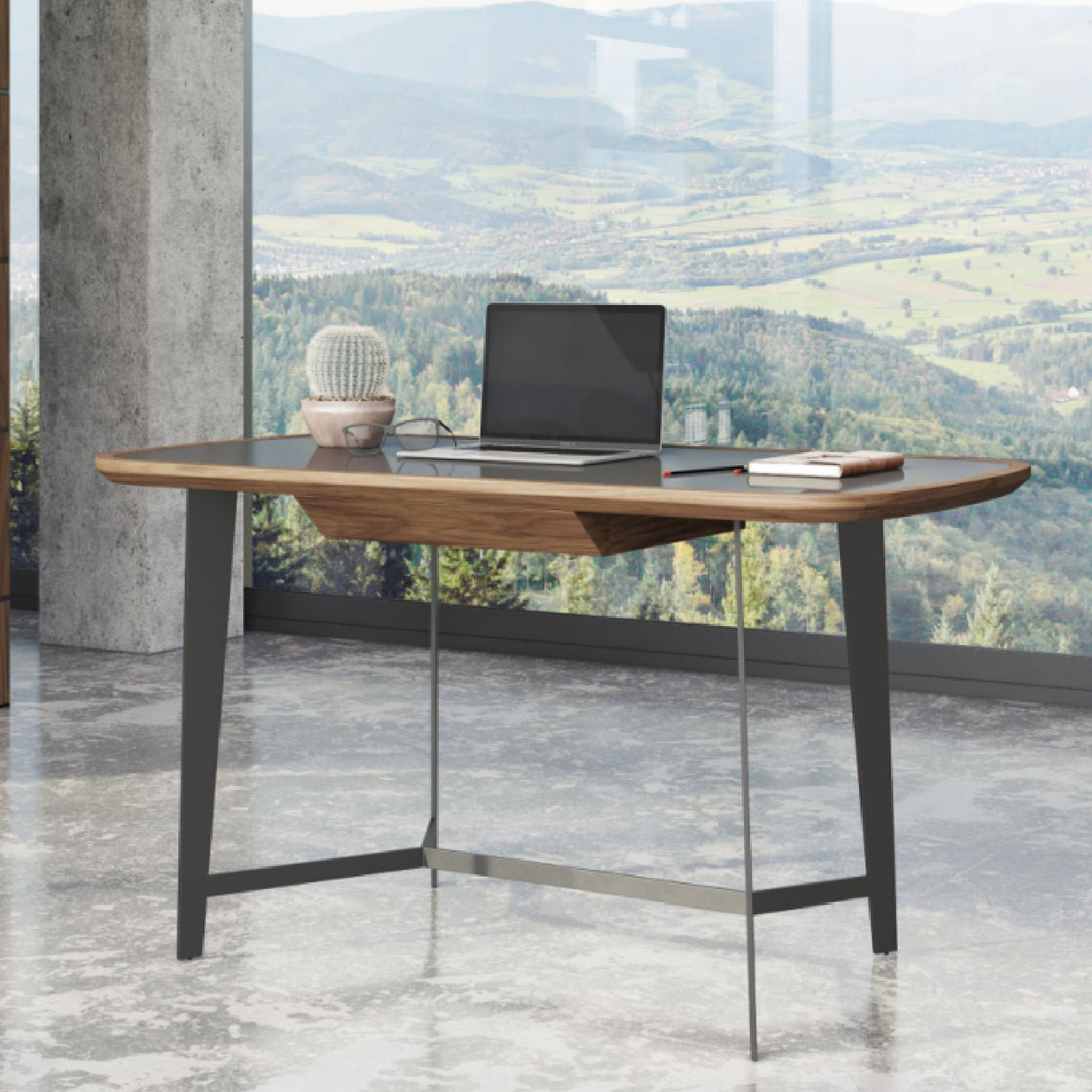 Black Glass 1-Drawer Desk | OROA Modern Girard