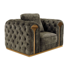 Gray Velvet Tufted Lounge Chair – Dosie – front view