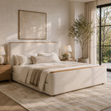 Cream Fabric Modern Eastern King Bed | OROA Modern Mora