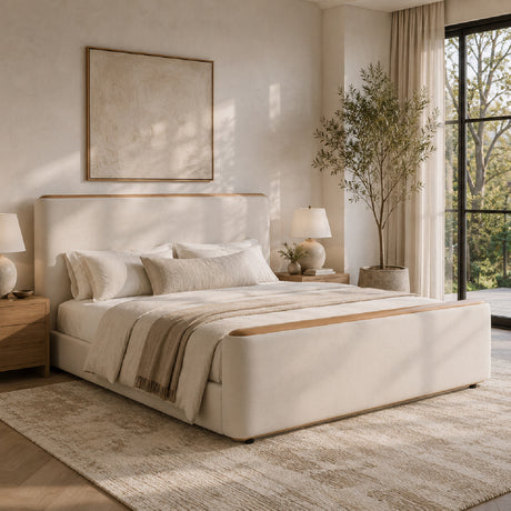 Modern European furniture - Cream Fabric Modern Eastern King Bed - www.oroa.com