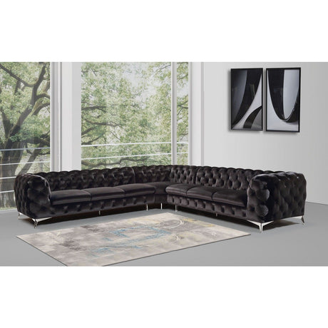 Black Velvet Tufted Sectional Sofa | OROA Modern Delilah