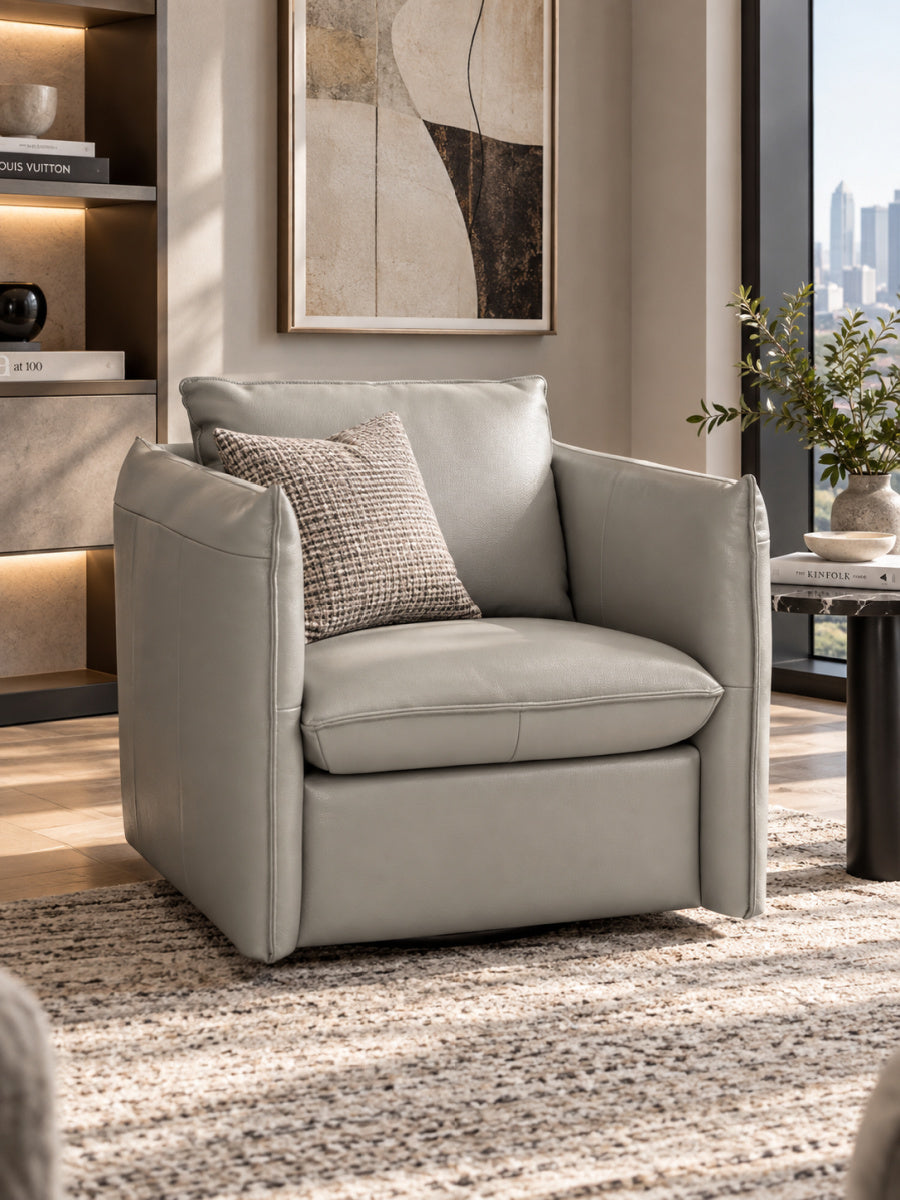 Gray Leather Swivel Chair | OROA Modern Tamworth