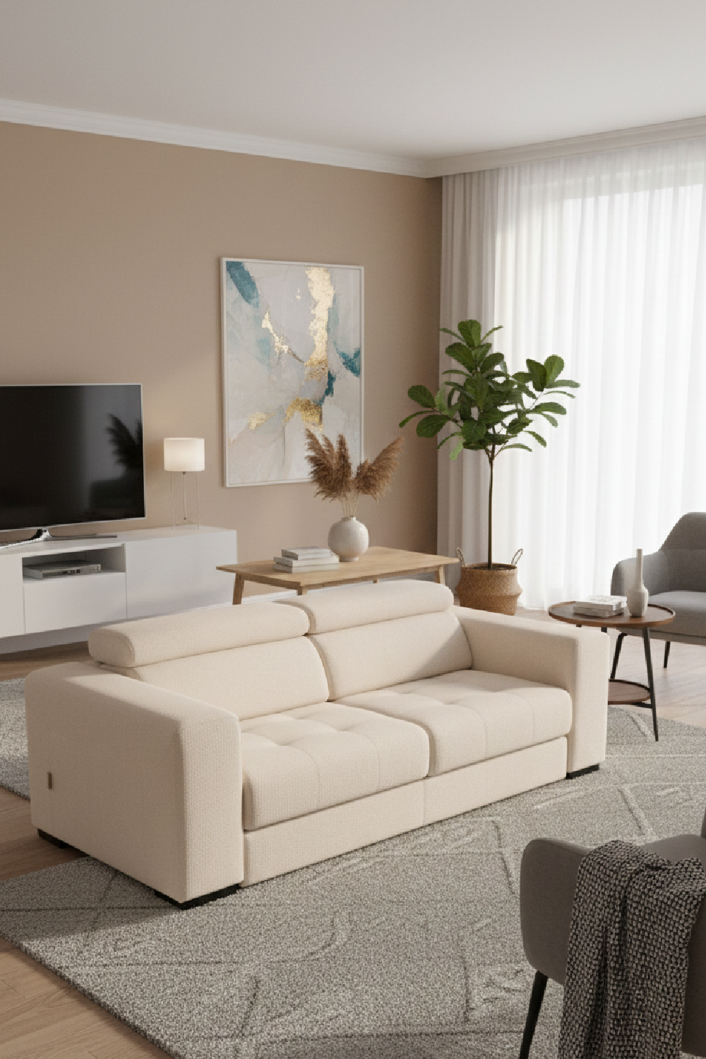 Cream Fabric Sofa Bed | OROA Modern Icon