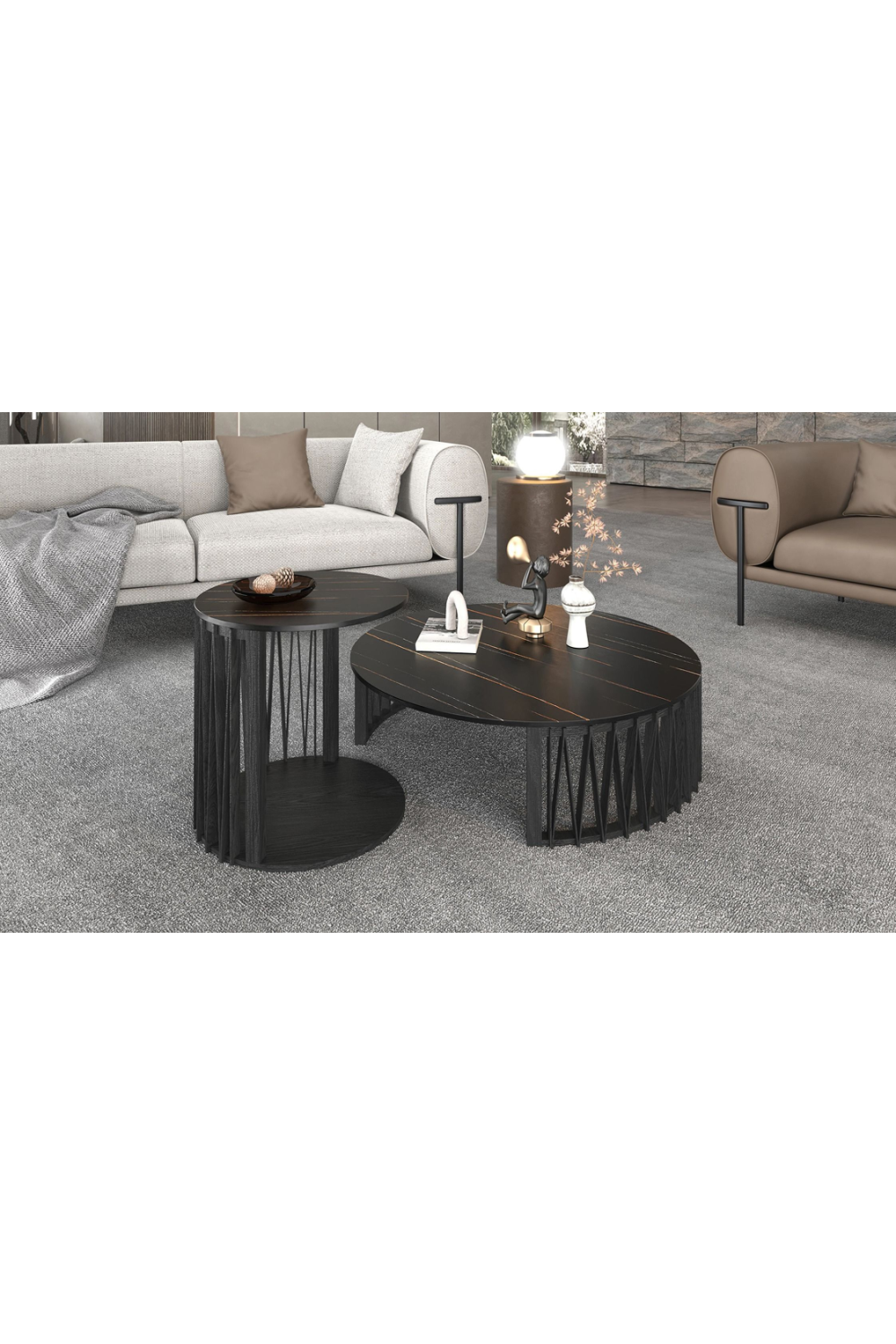 Round Black Ceramic Coffee Tables (2) | OROA Modern Larimer | Oroa.com
