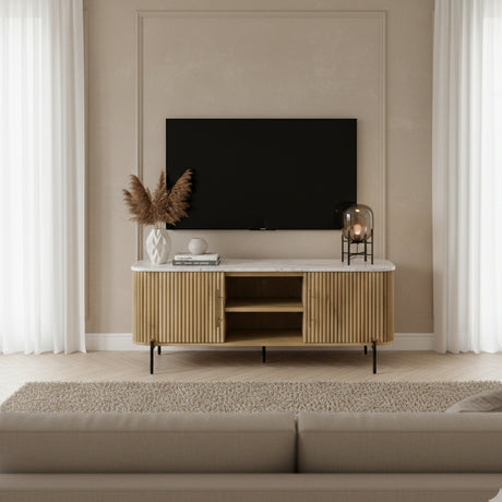 Fluted Mango Wood Media Unit | OROA Modern Cambridge
