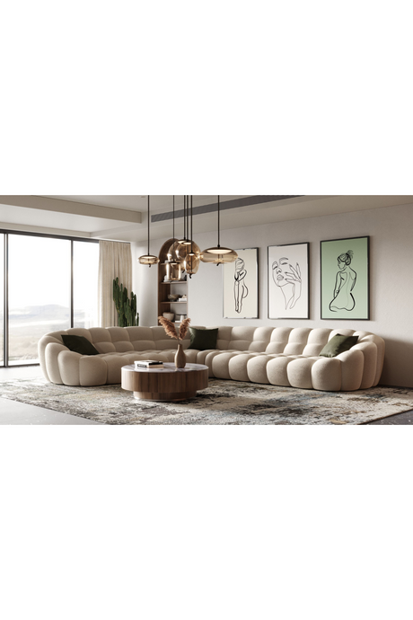 Beige Tufted Curved Sectional Sofa | OROA Modern Yolonda | Oroa.com