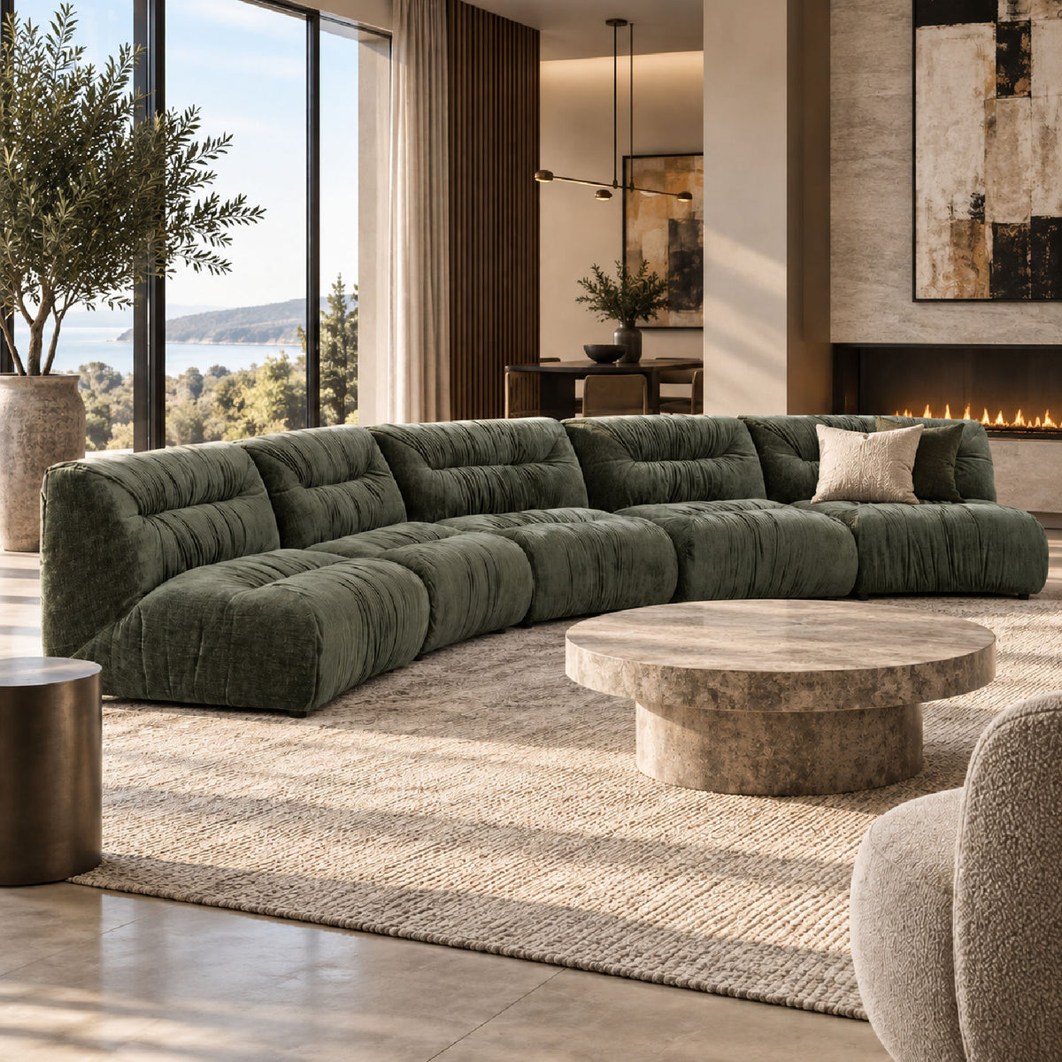 Green Curved 5-Piece Sectional Sofa | OROA Modern Elias