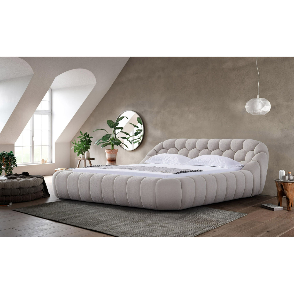 Beige Hexagonal Tufted Bed | OROA Modern Yolonda | Oroa.com