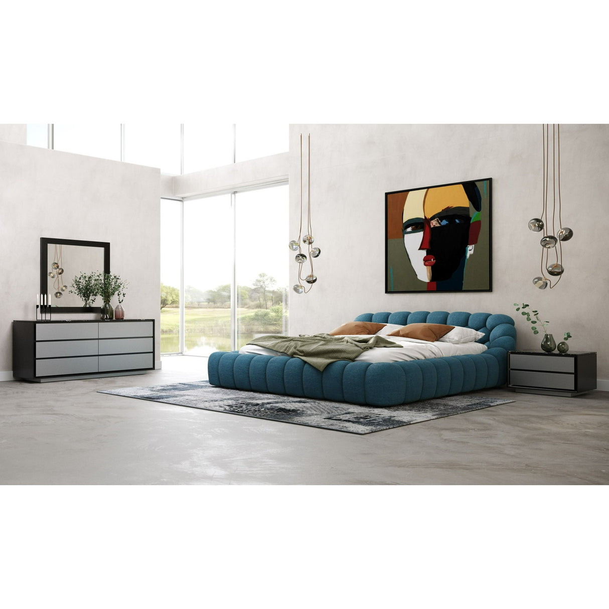 Blue Hexagonal Tufted Bed | OROA Modern Yolonda | Oroa.com