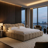 Tan Upholstered Panel Headboard Bed | OROA Modern Janine