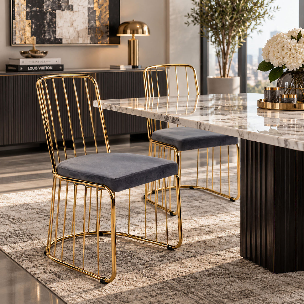 Gold Chrome Framed Dining Chairs (2) | OROA Modern Holly