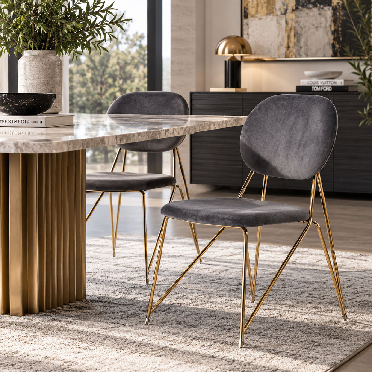 Gray Velvet Look Dining Chairs (2) | OROA Modern Carol