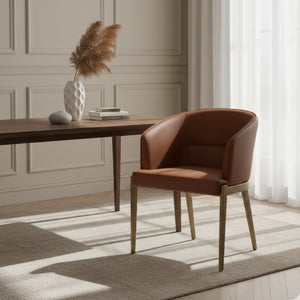   Curved Brown Leather Dining Chair | Oroa.com