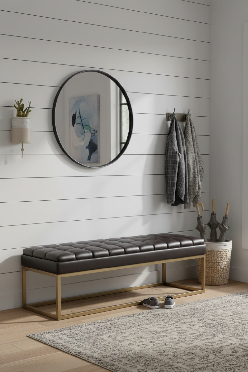 Brown Vegan Leather Dining Bench | OROA Modern Bridger | Oroa.com