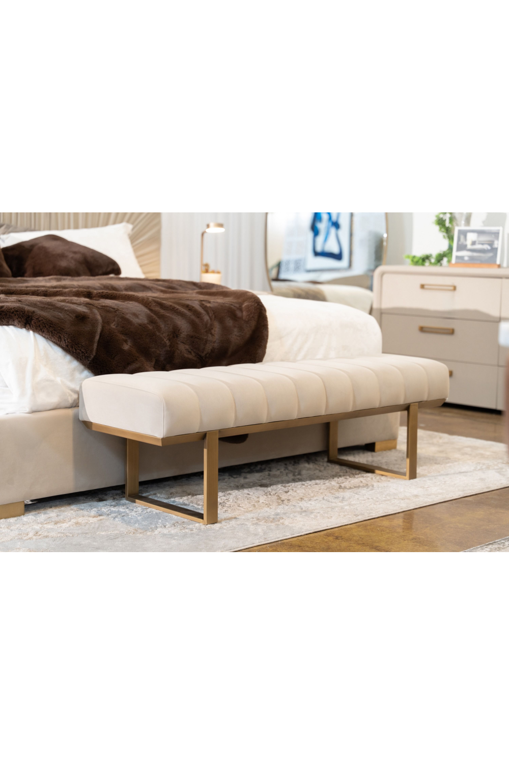 Beige Channeled Dining Bench | OROA Modern Robles | Oroa.com