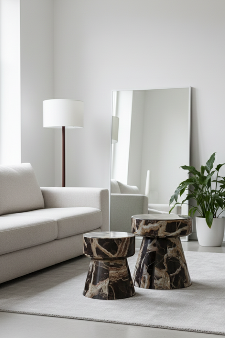 Marble Finished Round End Tables (2) | OROA Modern Marlow